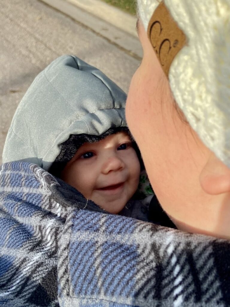 Babywearing with jacket and hood