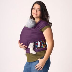 Woman in deep plum Kitoto stretchy wrap looking at camera